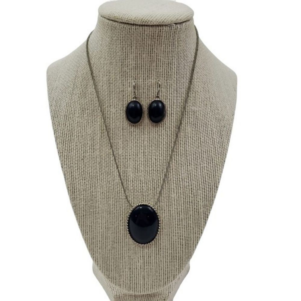 Liz & Co Necklace Earrings Set Blue Silver tone Ch